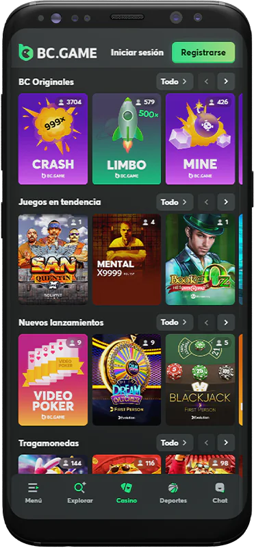 Captura de pantalla de la app de casino BC.Game España