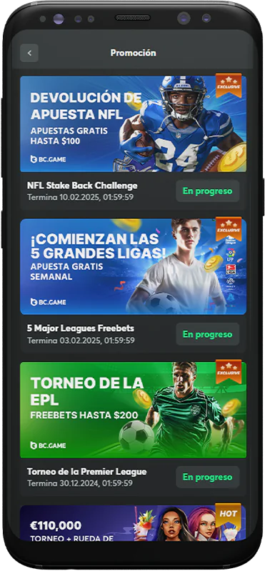 Captura de pantalla de las acciones en la app BC.Game España