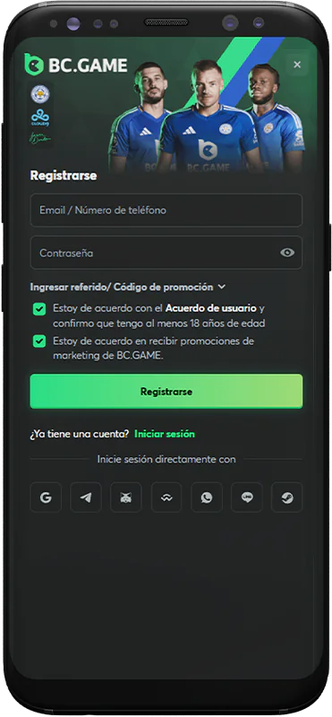 Captura de pantalla de la página de registro de la aplicación BC.Game España