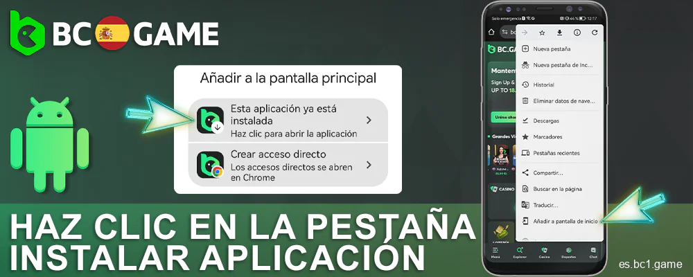 Haz clic en el enlace de la aplicación BC.Game España