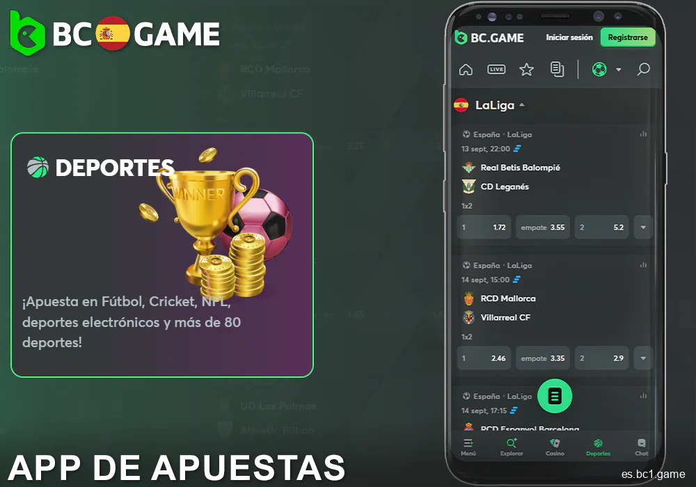 Apuestas deportivas en la app BC.Game para jugadores españoles