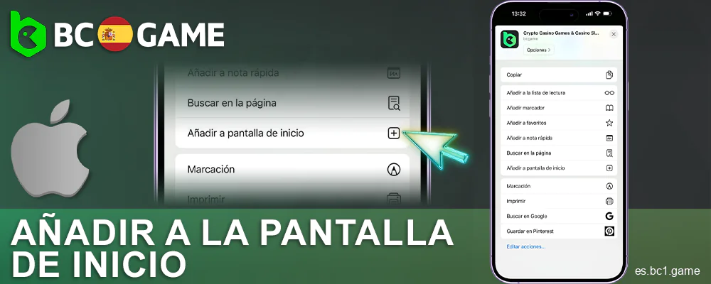 Añade la aplicación BC.Game España a tu pantalla de inicio
