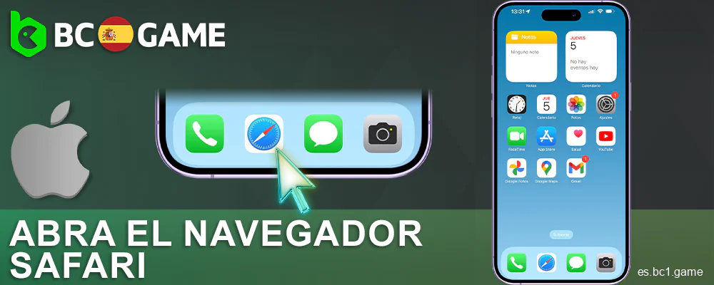 Abre el navegador Safari en tu dispositivo iOS BC.Game ES