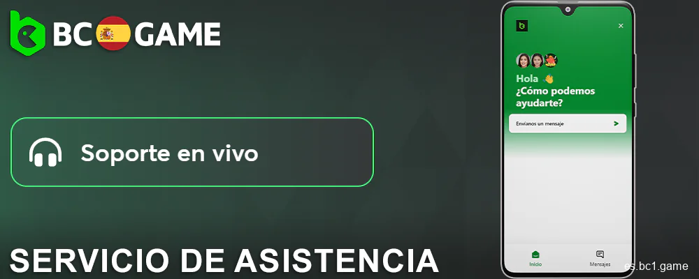 Métodos de contacto en la app BC.Game España