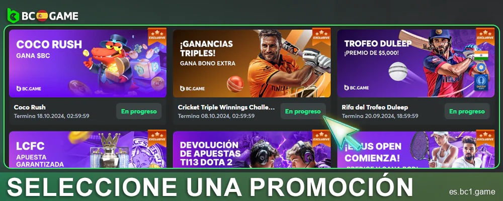 Selecciona una promoción en BC.Game ES