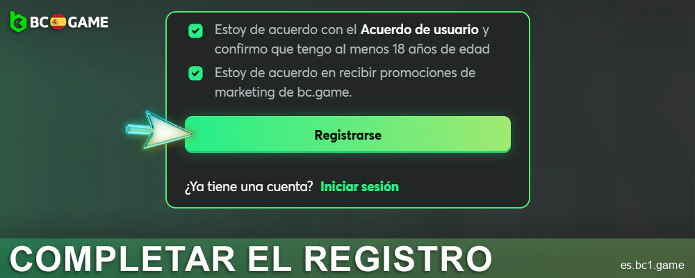 Confirme su registro en BC.Game ES