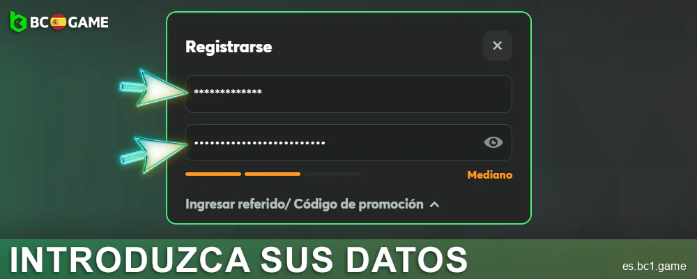 Introduzca sus datos en BC.Game España