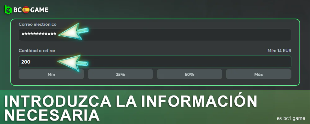 Introduzca los datos necesarios en BC.Game ES