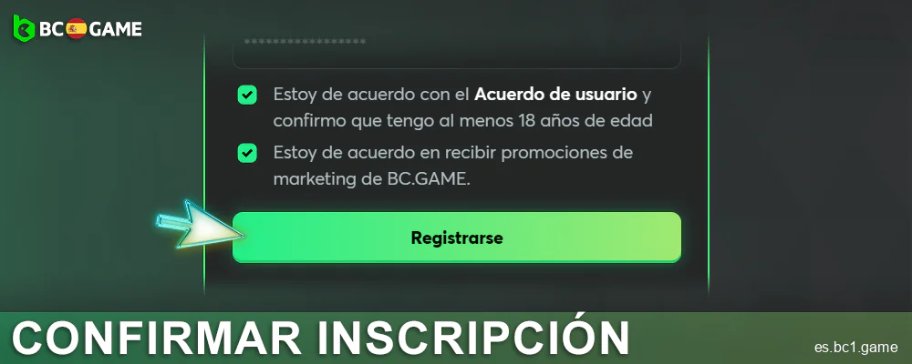 Confirmar el registro en BC.Game España