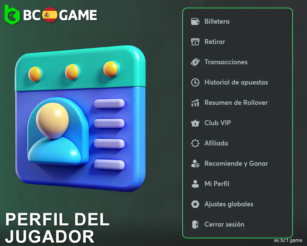 Funcionalidad del perfil personal en BC.Game España